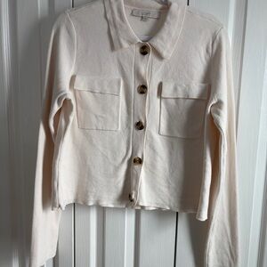 LOFT Cream Button-Front Jean Jacket